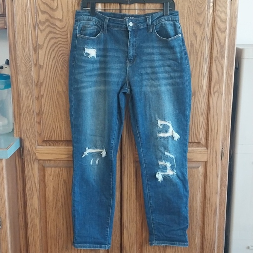 Judy Blue Women's Mid-Rise Distressed Boyfriend Jeans‎ Size 11/30 Vintage Blue